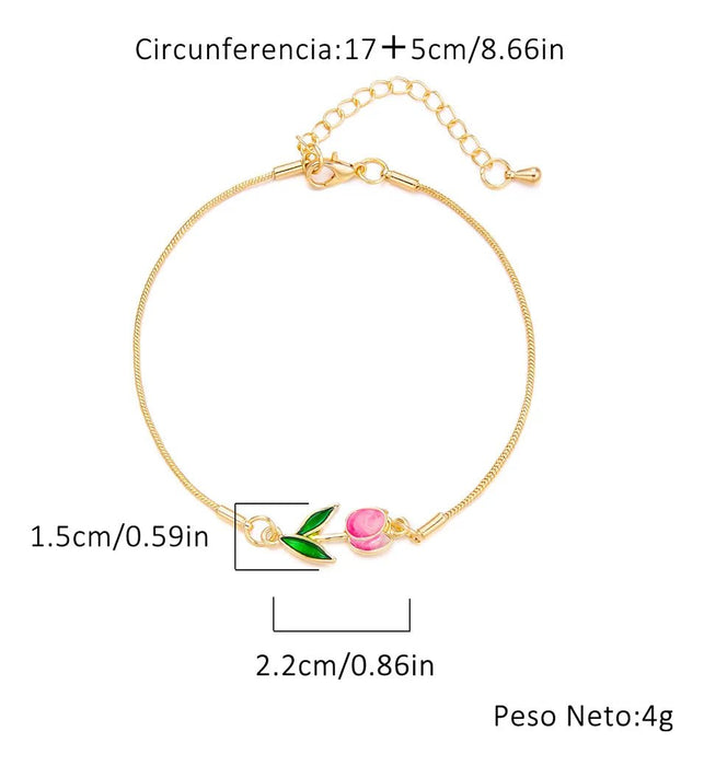 Pulsera de Color dorado con flor de tulipán rosa para mujer - Quierox - Tienda Online