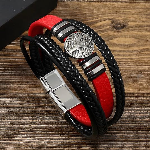 Pulsera de cuero con diseño del árbol de la vida para hombre - Quierox - Tienda Online