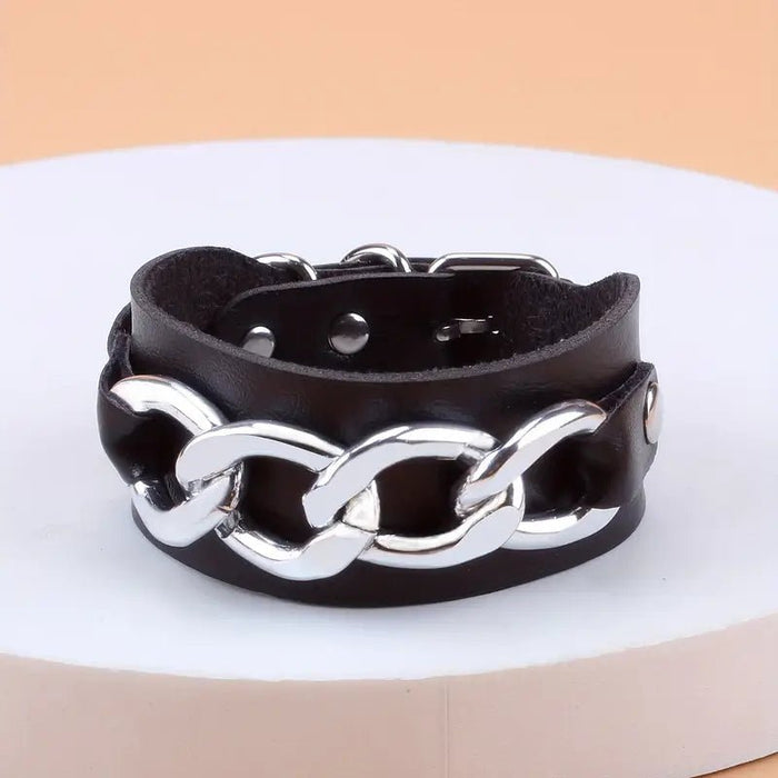 Pulsera de cuero de PU con cadena de empalme elegante y sencilla - Quierox - Tienda Online