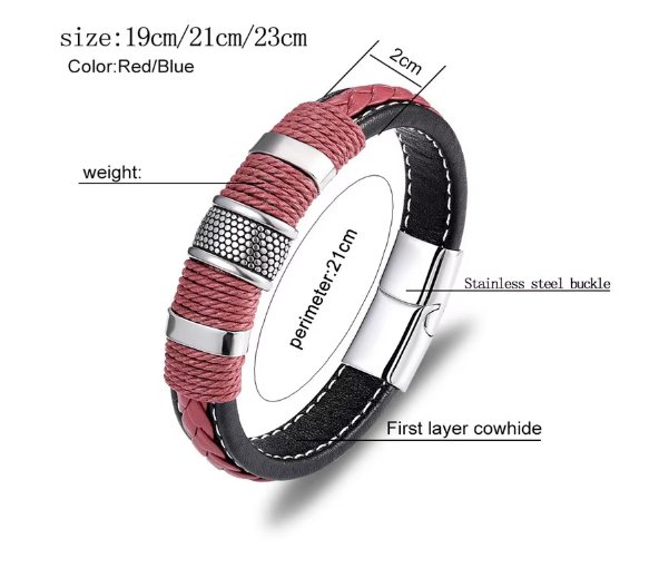 Pulsera de cuero genuino para hombre, brazalete con hebilla magnética de acero inoxidable - Quierox - Tienda Online
