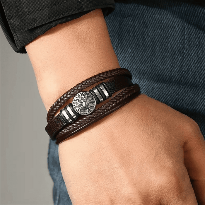 Pulsera de cuero sintético con cierre magnético creativo, dije metálico del Árbol de la Vida para hombre - Quierox - Tienda Online