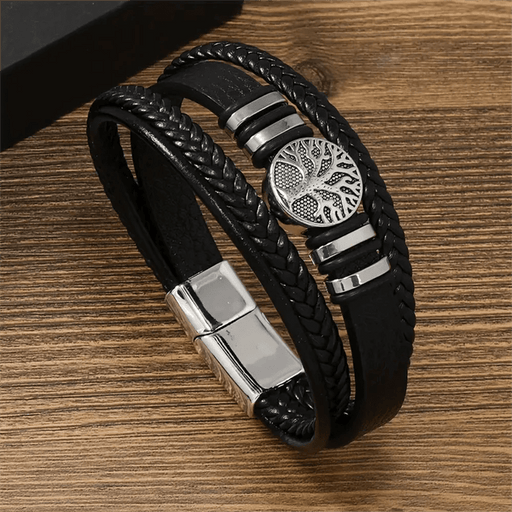 Pulsera de cuero sintético con cierre magnético creativo, dije metálico del Árbol de la Vida para hombre - Quierox - Tienda Online