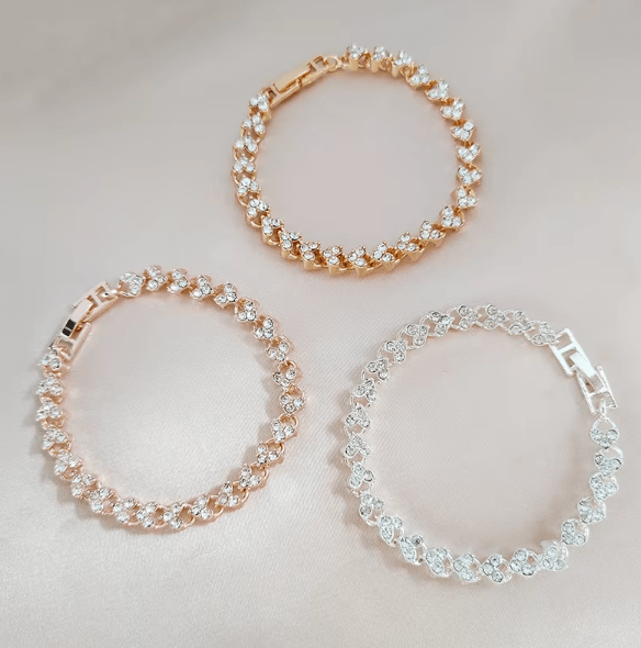 Pulsera de hoja trenzada de circón para mujer, brazalete de boda de amor de corazón - Quierox - Tienda Online