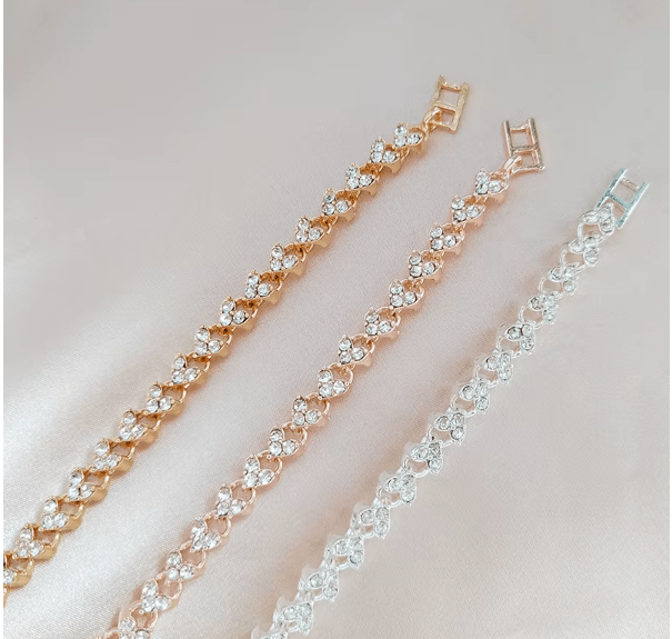 Pulsera de hoja trenzada de circón para mujer, brazalete de boda de amor de corazón - Quierox - Tienda Online