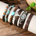 Pulsera de hombre de 6 piezas de cuero con cabeza de toro, turquesa y wengué - Quierox - Tienda Online