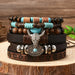 Pulsera de hombre de 6 piezas de cuero con cabeza de toro, turquesa y wengué - Quierox - Tienda Online
