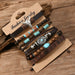 Pulsera de hombre de 6 piezas de cuero con cabeza de toro, turquesa y wengué - Quierox - Tienda Online