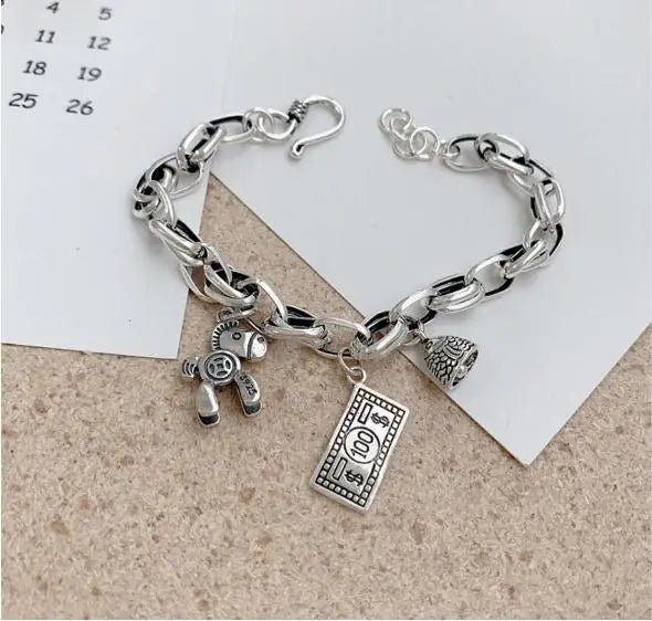 Pulsera de plata tailandesa con diseño de caballo, cabeza de pez y etiqueta de dólar, para mujer - Quierox - Tienda Online