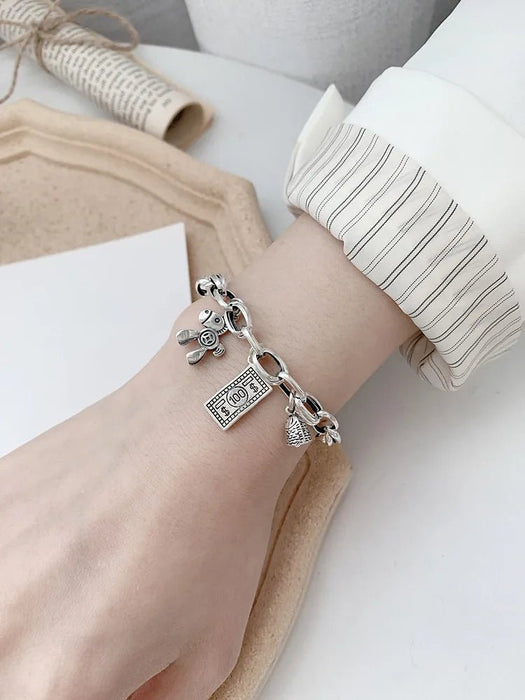 Pulsera de plata tailandesa con diseño de caballo, cabeza de pez y etiqueta de dólar, para mujer - Quierox - Tienda Online