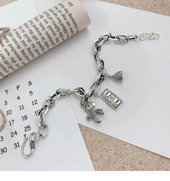 Pulsera de plata tailandesa con diseño de caballo, cabeza de pez y etiqueta de dólar, para mujer - Quierox - Tienda Online