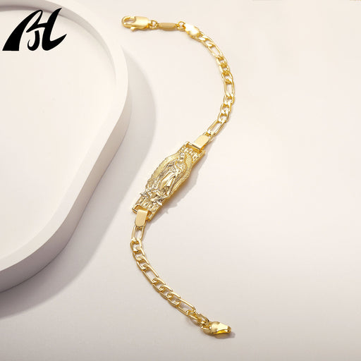 Pulsera dorada con imagen de la Virgen de Guadalupe, Cadena Figaro - Quierox - Tienda Online