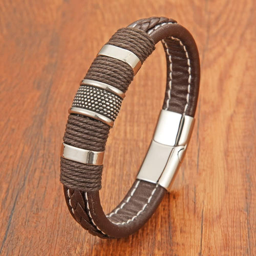 Pulsera trenzada de cuerda de cuero marrón de moda para hombre estilo punk rock - Quierox - Tienda Online