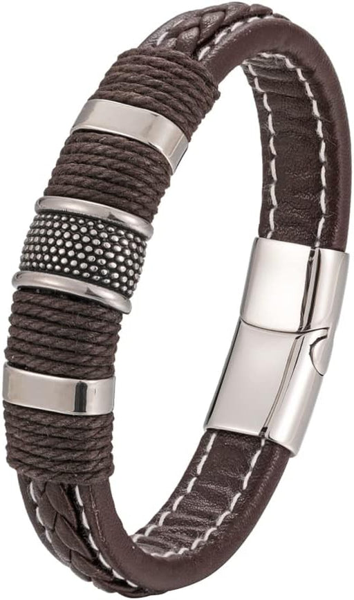 Pulsera trenzada de cuerda de cuero marrón de moda para hombre estilo punk rock - Quierox - Tienda Online