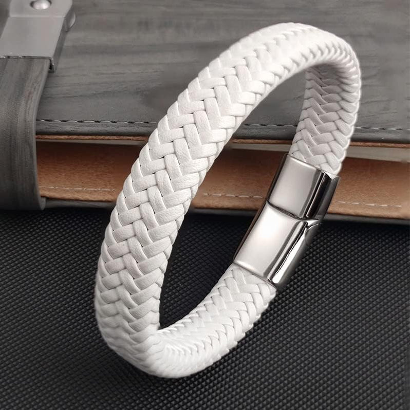Btxy Pulsera De Cuero De Acero Inoxidable Para Hombre, Pulsera