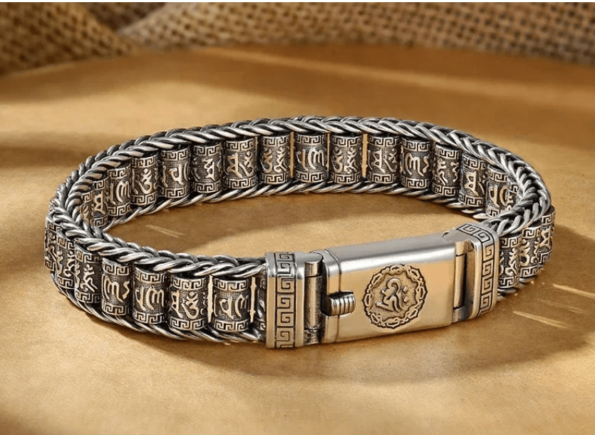 Pulsera unisex vintage con cuentas de transferencia hechas a mano, estilo mantra budista - Quierox - Tienda Online