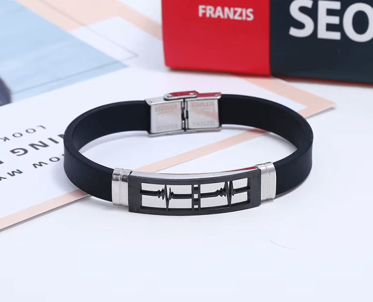 Pulseras de silicona de acero inoxidable y titanio para hombre y mujer, brazaletes de goma con dijes de latido del corazón - Quierox - Tienda Online