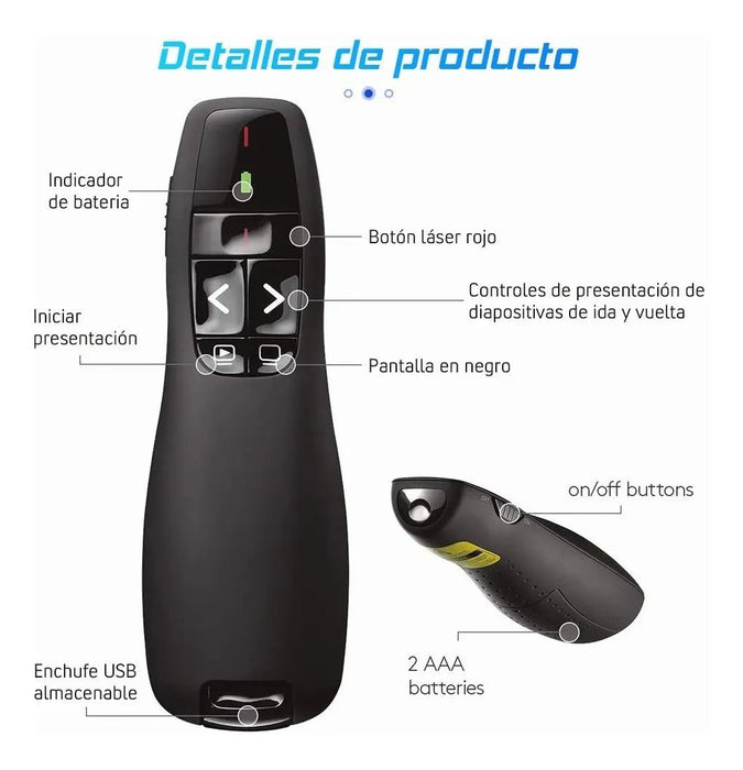 Puntero inalámbrico con láser rojo para presentaciones RF de 2,4 GHz para pasar páginas - Quierox - Tienda Online