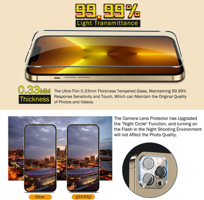 QHOHQ 3 protectores de pantalla para iPhone 13 Pro con 3 protectores de lente de cámara - Quierox - Tienda Online