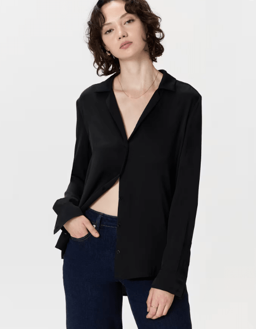Quince Blusa lavable de seda elástica con cuello de solapa - Quierox - Tienda Online