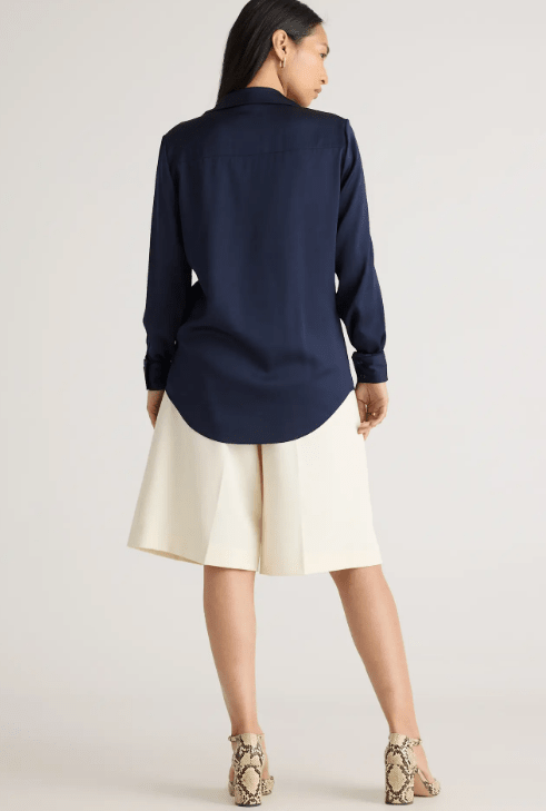 Quince Blusa lavable de seda elástica con cuello de solapa - Quierox - Tienda Online