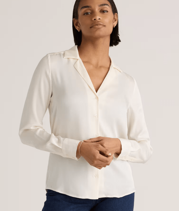 Quince Blusa lavable de seda elástica con cuello de solapa - Quierox - Tienda Online