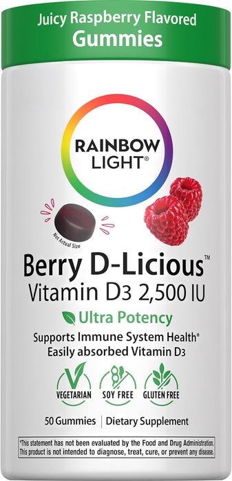 Rainbow Light Berry D - Licious Gomitas de Vitamina D3 2500 UI, 50 unidades - Quierox - Tienda Online