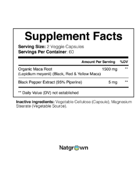 Raíz de maca negra, roja y amarilla de 1500 mg de máxima potencia (120 cápsulas) - Quierox - Tienda Online