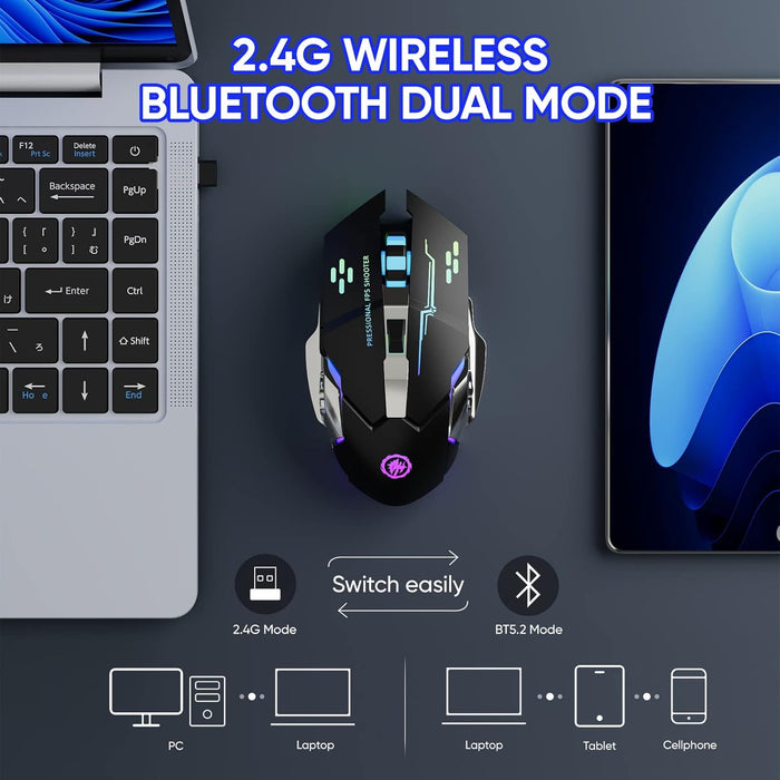 Ratón Inalámbrico para Juegos Ratón Bluetooth RGB Recargable - Quierox - Tienda Online