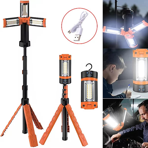 Linterna LED recargable para trabajo y camping con trípode