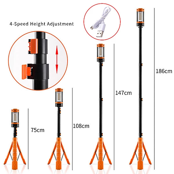 Linterna LED recargable para trabajo y camping con trípode
