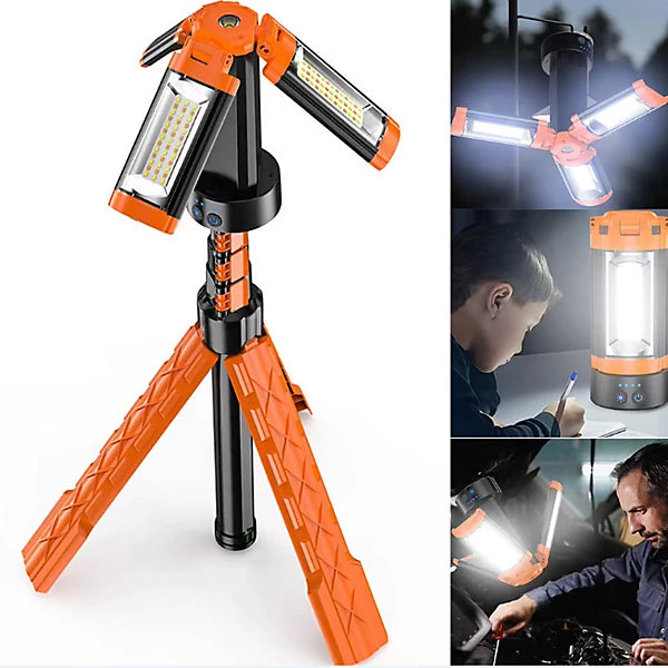 Linterna LED recargable para trabajo y camping con trípode