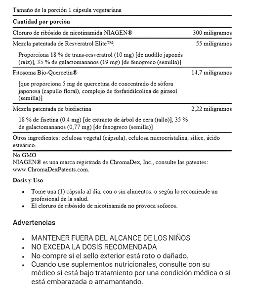 Regenerador celular NAD+ y Resveratrol Elite 30 cápsulas vegetales - Quierox - Tienda Online