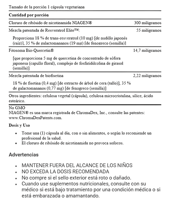 Regenerador celular NAD+ y Resveratrol Elite 30 cápsulas vegetales - Quierox - Tienda Online