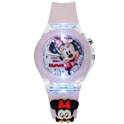 Reloj analógico rosa con números y luz de Minnie Mouse de Disney para niña con correa de silicona - Quierox - Tienda Online