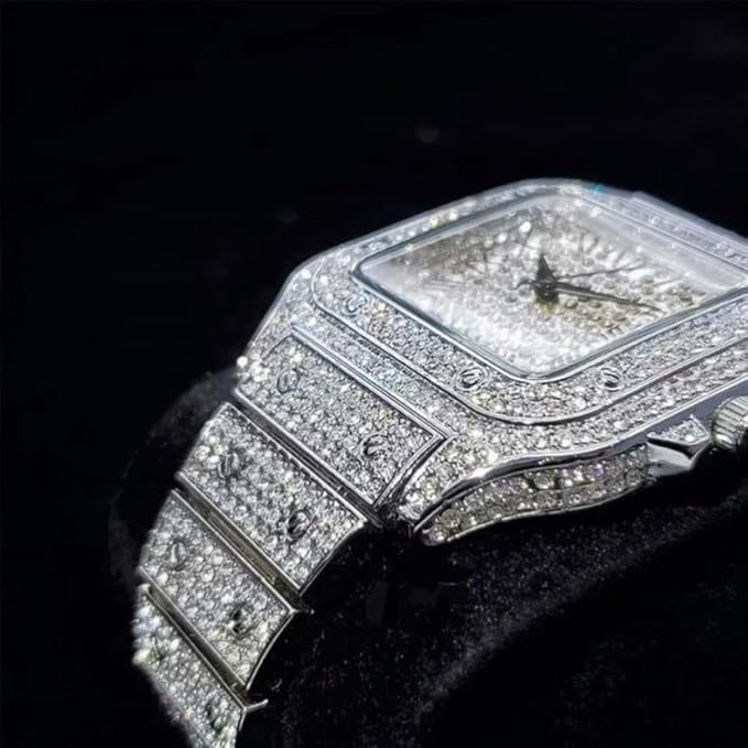 Reloj cuadrado estilo hip hop con diamantes para mujer y hombre - Quierox - Tienda Online