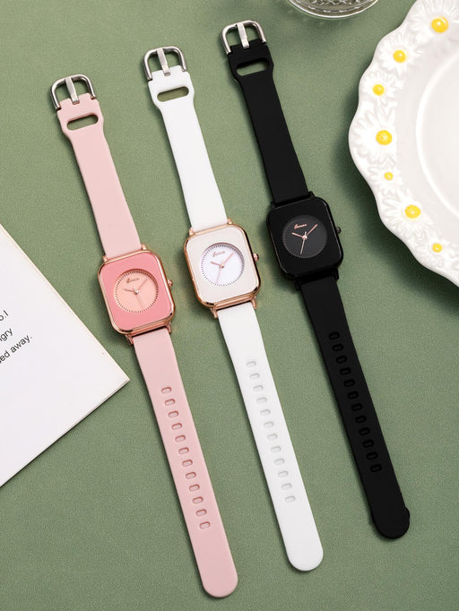 Reloj de cuarzo con esfera cuadrada, juego de 3 piezas. - Quierox - Tienda Online