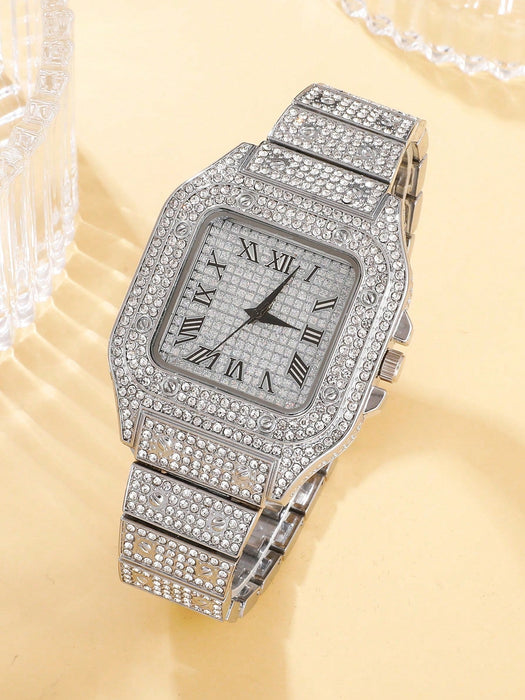 Reloj de cuarzo con puntero cuadrado y decoración de diamantes de imitación para hombre - Quierox - Tienda Online