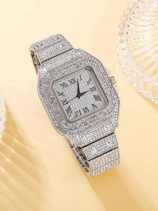 Reloj de cuarzo con puntero cuadrado y decoración de diamantes de imitación para hombre - Quierox - Tienda Online