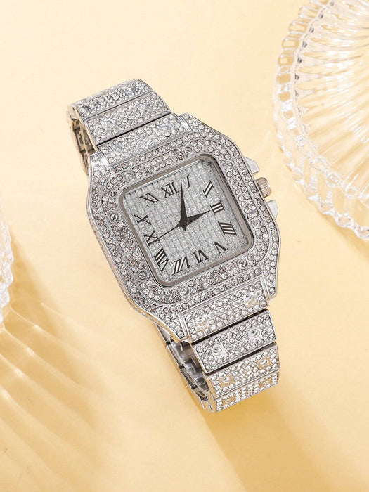 Reloj de cuarzo con puntero cuadrado y decoración de diamantes de imitación para hombre - Quierox - Tienda Online