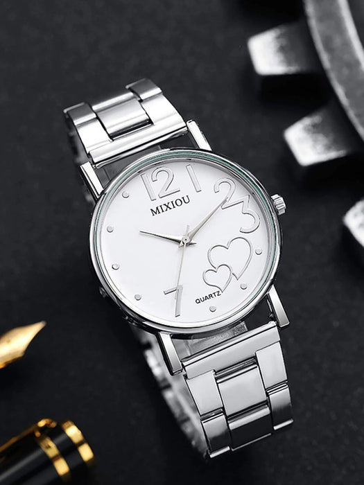 Reloj de cuarzo con puntero redondo y decoración en forma de corazón MIXIOU - Quierox - Tienda Online