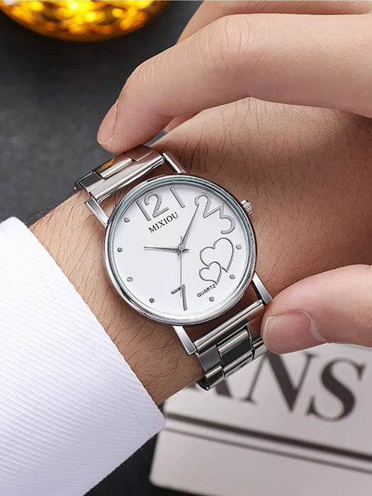Reloj de cuarzo con puntero redondo y decoración en forma de corazón MIXIOU - Quierox - Tienda Online