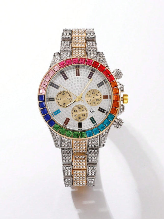 Reloj de cuarzo para hombre con triple esfera y fecha, con diamantes de imitación - Quierox - Tienda Online