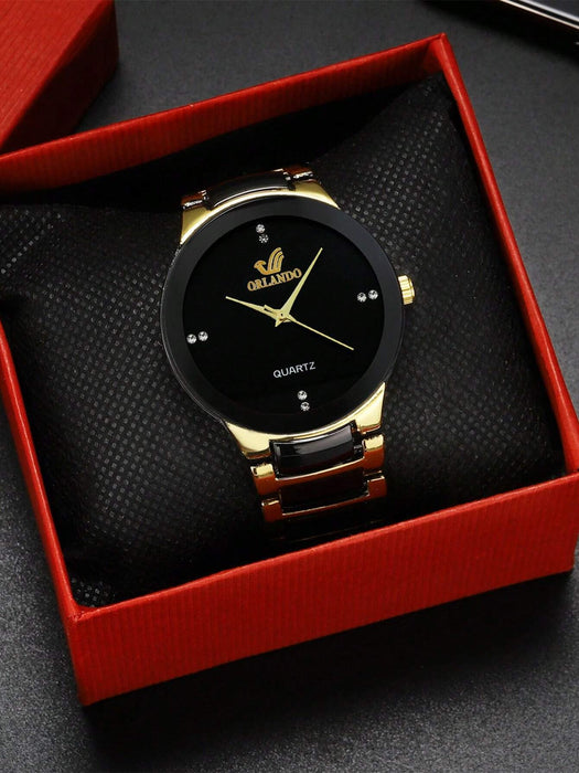 Reloj de cuarzo redondo de aleación de zinc negro y dorado - Quierox - Tienda Online