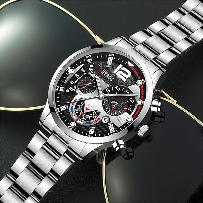 Reloj de pulsera para hombre con esfera redonda grande, 3 zonas horarias, analógico, cuarzo - Quierox - Tienda Online