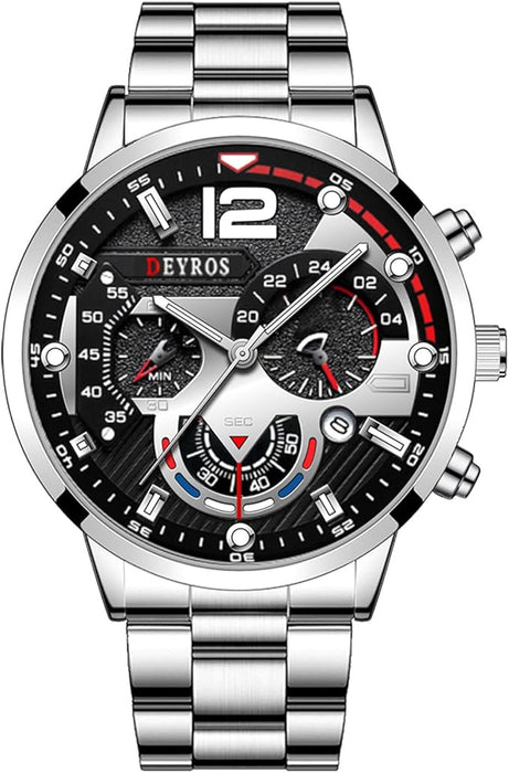 Reloj de pulsera para hombre con esfera redonda grande, 3 zonas horarias, analógico, cuarzo - Quierox - Tienda Online
