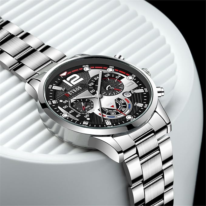 Reloj de pulsera para hombre con esfera redonda grande, 3 zonas horarias, analógico, cuarzo - Quierox - Tienda Online