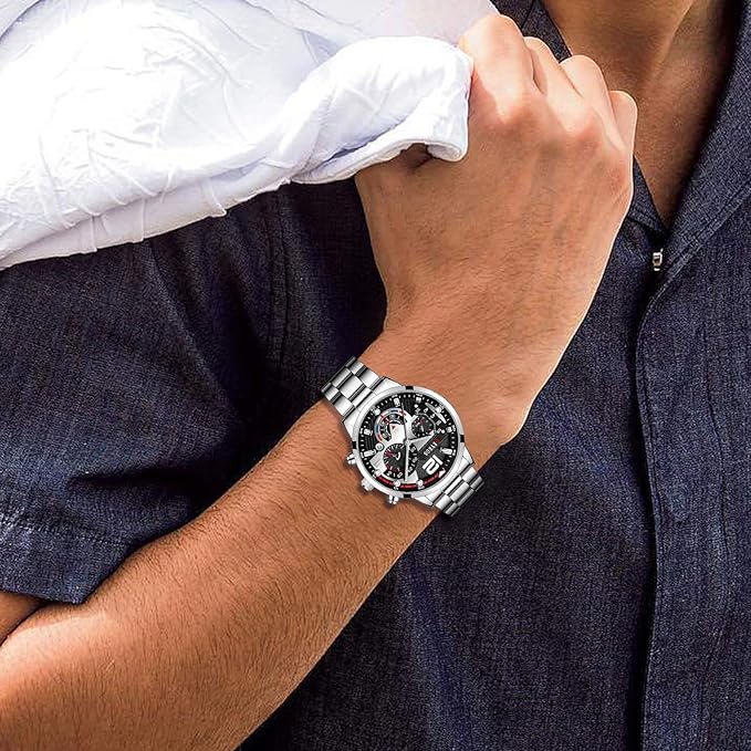 Reloj de pulsera para hombre con esfera redonda grande, 3 zonas horarias, analógico, cuarzo - Quierox - Tienda Online
