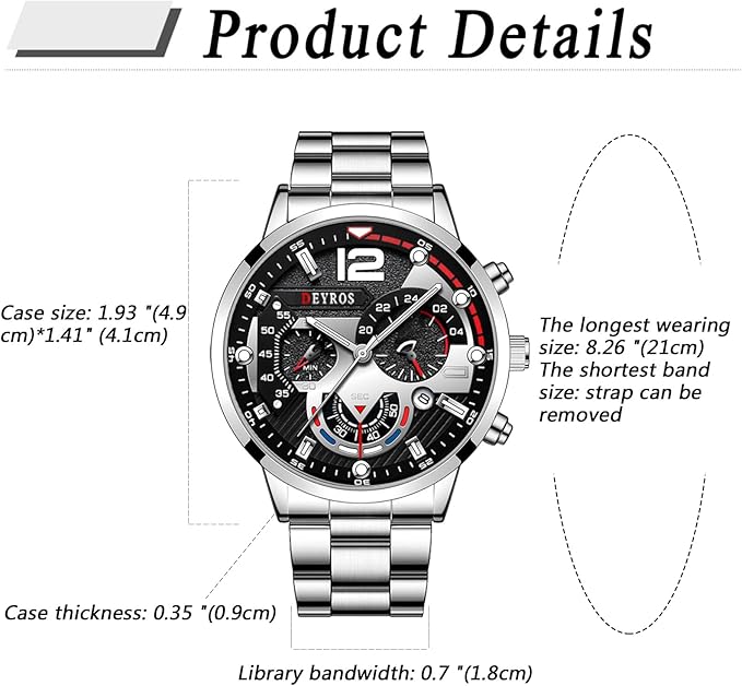 Reloj de pulsera para hombre con esfera redonda grande, 3 zonas horarias, analógico, cuarzo - Quierox - Tienda Online