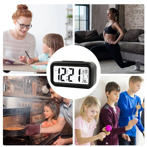 Reloj despertador con pantalla digital LED, calendario, temperatura, luz de fondo - Quierox - Tienda Online