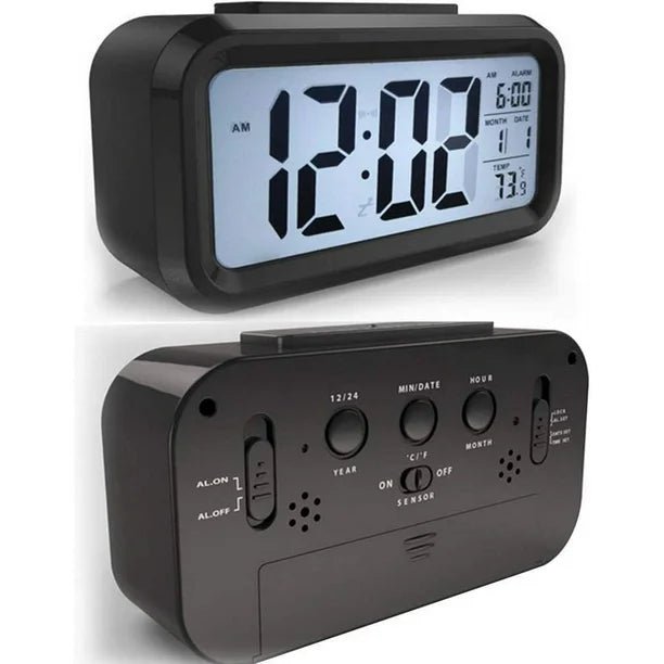 Reloj despertador con pantalla digital LED, calendario, temperatura, luz de fondo - Quierox - Tienda Online